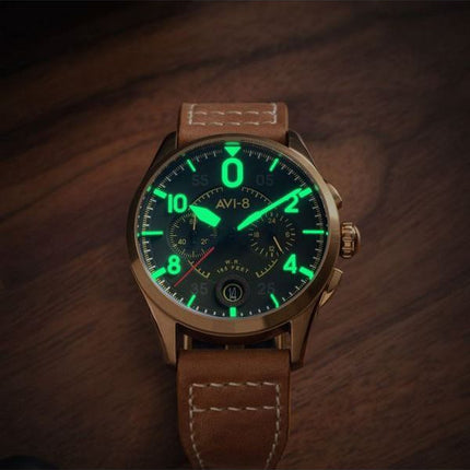 AVI-8 Spitfire Lock Chronograph Læderrem Bronze Grøn Urskive Quartz AV-4089-02 Herreur