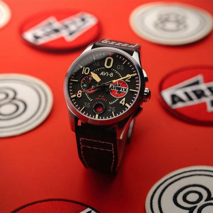 AVI-8 Spitfire Lock Chronograph Airfix Edition Raven Black Dial Quartz AV-4089-09 herreur