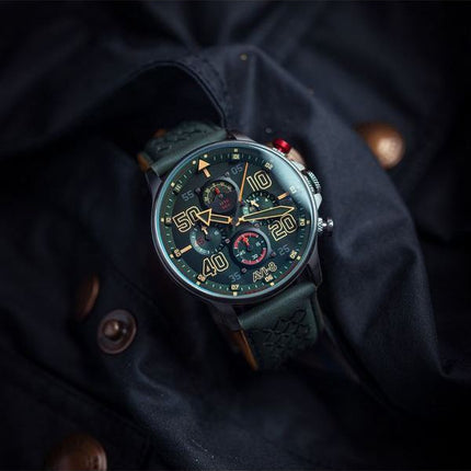 AVI-8 Hawker Typhoon Rb396 Sheila Chronograph Limited Edition Goch Green Dial Quartz AV-4093-08 herreur