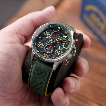 AVI-8 Hawker Typhoon Rb396 Sheila Chronograph Limited Edition Goch Green Dial Quartz AV-4093-08 herreur