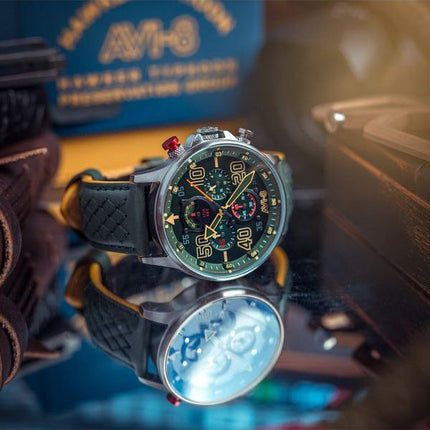 AVI-8 Hawker Typhoon Rb396 Sheila Chronograph Limited Edition Goch Green Dial Quartz AV-4093-08 herreur