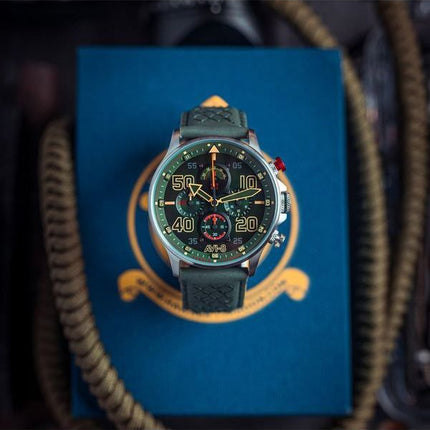 AVI-8 Hawker Typhoon Rb396 Sheila Chronograph Limited Edition Goch Green Dial Quartz AV-4093-08 herreur