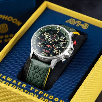 AVI-8 Hawker Typhoon Rb396 Sheila Chronograph Limited Edition Goch Green Dial Quartz AV-4093-08 herreur