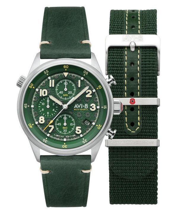 AVI-8 Flyboy Royal British Legion Tri-Service Chronograph Limited Edition Marlborough Lines Green Dial Quartz AV-4102-RBL-03 Mæn