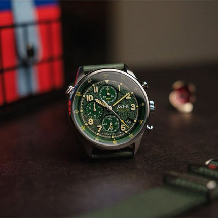 AVI-8 Flyboy Royal British Legion Tri-Service Chronograph Limited Edition Marlborough Lines Green Dial Quartz AV-4102-RBL-03 Mæn