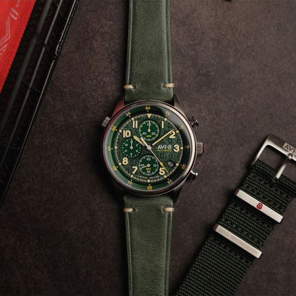 AVI-8 Flyboy Royal British Legion Tri-Service Chronograph Limited Edition Marlborough Lines Green Dial Quartz AV-4102-RBL-03 Mæn