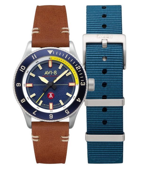 AVI-8 Flyboy Tuskegee Airmen Meca-Quartz Limited Edition Lucera Blue Dial AV-4103-02 Herreur med ekstra rem