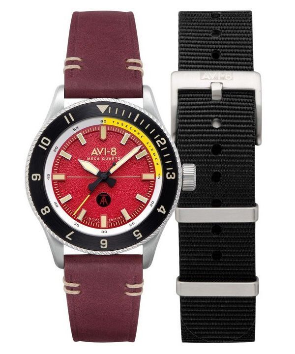 AVI-8 Flyboy Tuskegee Airmen Limited Edition Ramitelli Red Dial Quartz AV-4103-04 herreur med ekstra rem