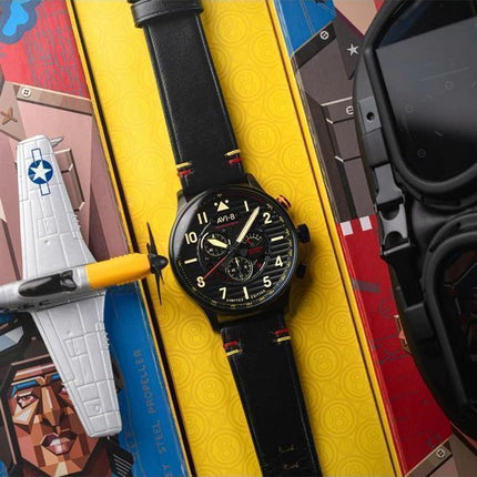 AVI-8 Flyboy Spirit Of Tuskegee Chronograph Limited Edition Anderson Black Dial Quartz AV-4109-01 Herreur med ekstra rem