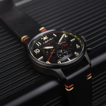 AVI-8 Flyboy Spirit Of Tuskegee Chronograph Limited Edition Anderson Black Dial Quartz AV-4109-01 Herreur med ekstra rem