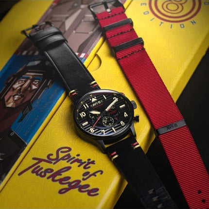 AVI-8 Flyboy Spirit Of Tuskegee Chronograph Limited Edition Anderson Black Dial Quartz AV-4109-01 Herreur med ekstra rem