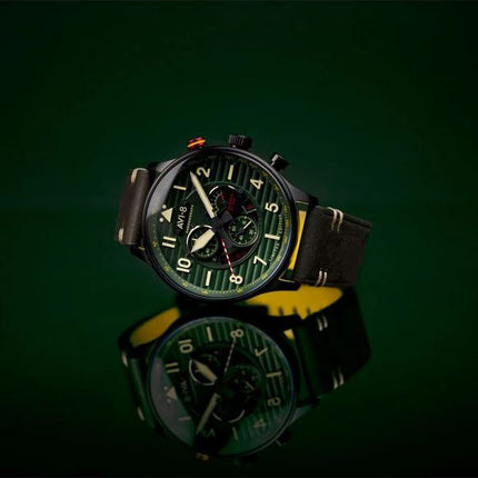 AVI-8 Flyboy Spirit Of Tuskegee Chronograph Limited Edition Roberts Green Dial Quartz AV-4109-04 Herreur med ekstra rem