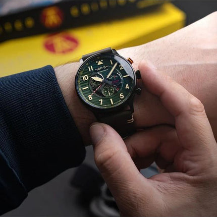 AVI-8 Flyboy Spirit Of Tuskegee Chronograph Limited Edition Roberts Green Dial Quartz AV-4109-04 Herreur med ekstra rem