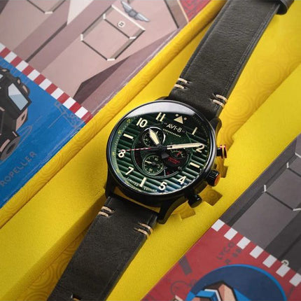 AVI-8 Flyboy Spirit Of Tuskegee Chronograph Limited Edition Roberts Green Dial Quartz AV-4109-04 Herreur med ekstra rem