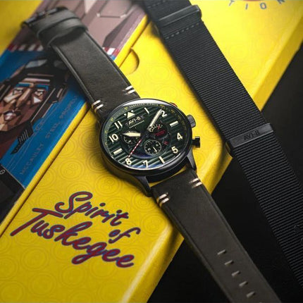 AVI-8 Flyboy Spirit Of Tuskegee Chronograph Limited Edition Roberts Green Dial Quartz AV-4109-04 Herreur med ekstra rem