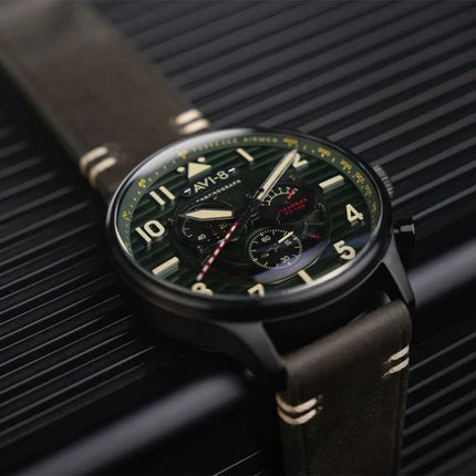 AVI-8 Flyboy Spirit Of Tuskegee Chronograph Limited Edition Roberts Green Dial Quartz AV-4109-04 Herreur med ekstra rem