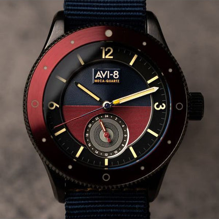 AVI-8 Flyboy Airmaster Sector Meca-Quartz Navyblå og rød skive AV-4112-04 herreur