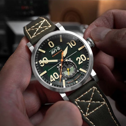 AVI-8 Dambuster Chadwick Meca-Quartz Forest Green Læderrem Grøn Urskive AV-4113-02 Herreur