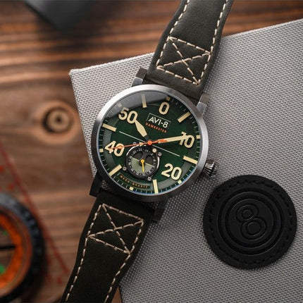 AVI-8 Dambuster Chadwick Meca-Quartz Forest Green Læderrem Grøn Urskive AV-4113-02 Herreur