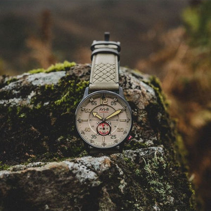 AVI-8 Hawker Typhoon Baldwin Automatisk læderrem Dark Khaki Dial AV-4119-04 herreur