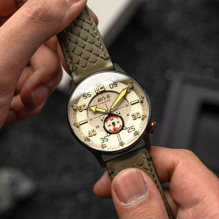 AVI-8 Hawker Typhoon Baldwin Automatisk læderrem Dark Khaki Dial AV-4119-04 herreur