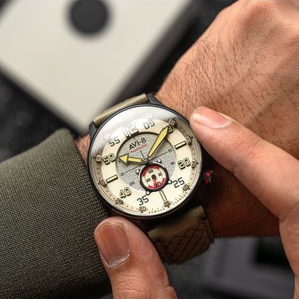 AVI-8 Hawker Typhoon Baldwin Automatisk læderrem Dark Khaki Dial AV-4119-04 herreur