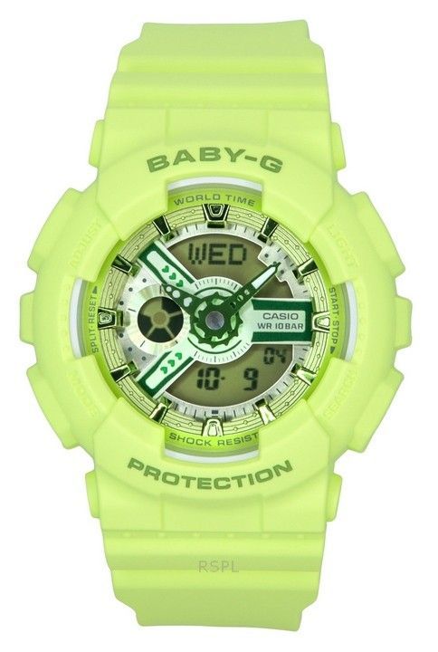 Casio Baby-G analog digital grøn harpiksrem Grøn skive Quartz BA-110YK-3A 100M dameur