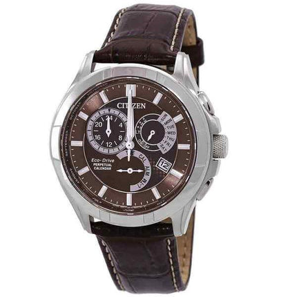 Citizen Eco-Drive Perpetual GMT læderrem Brun skive BL8160-07X 100M herreur