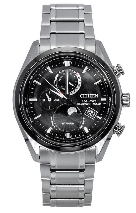 Citizen Tsuki-Yomi radiostyret månefase Super Titanium Black Dial Eco-Drive BY1018-80E 100M herreur