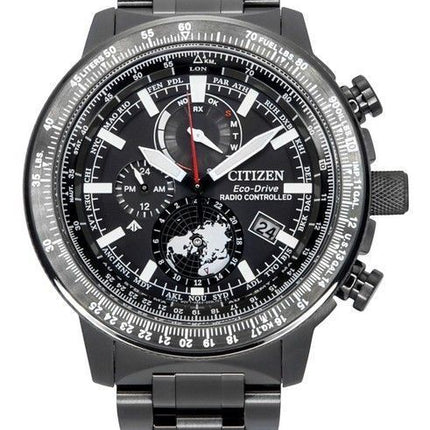 Citizen Promaster Geo Trekker rustfrit stål sort skive Eco-Drive BY3005-56G 200M herre pilotur