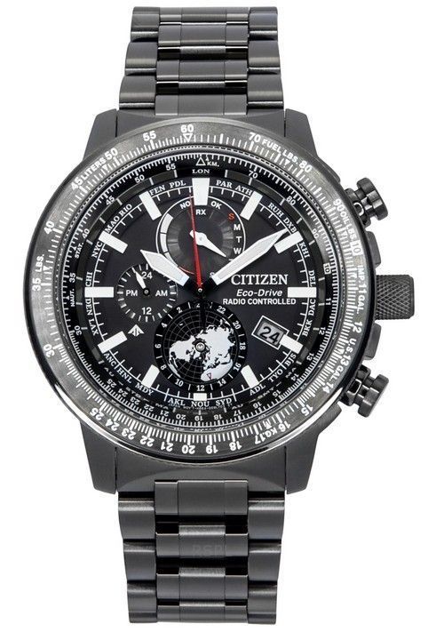 Citizen Promaster Geo Trekker rustfrit stål sort skive Eco-Drive BY3005-56G 200M herre pilotur