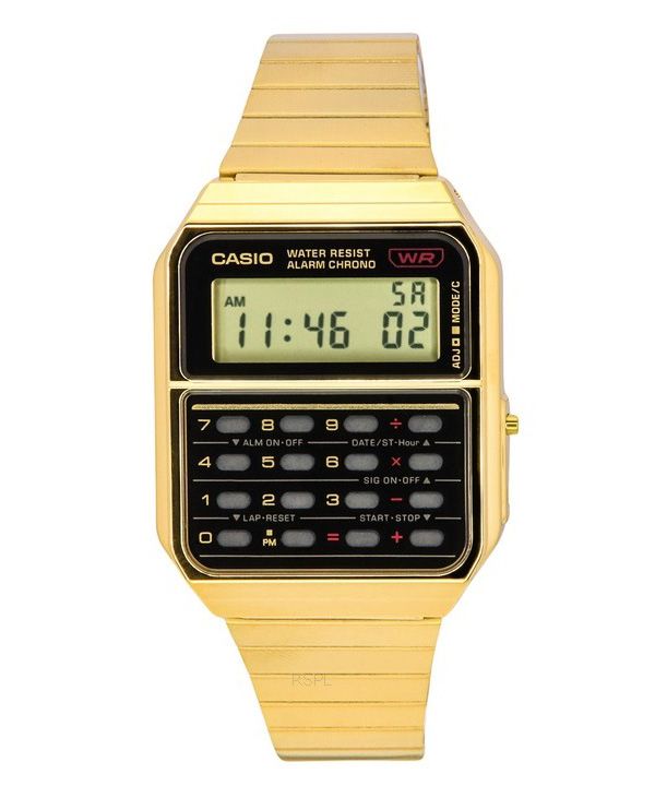 Casio Vintage Digital Lommeregner Guldfarvet rustfrit stål Quartz CA-500WEG-1A herreur