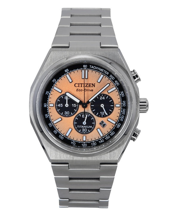 Citizen Zenshin Chronograph Super Titanium Salmon Dial Eco-Drive CA4610-85Z 100M herreur