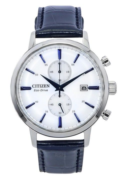 Citizen Eco-Drive Chronograph læderrem hvid skive CA7069-16A herreur