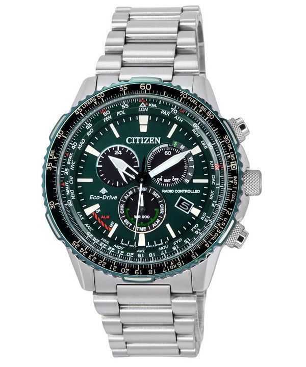 Citizen Promaster Sky AT radiostyret kronograf grøn skive Eco-Drive CB5004-59W 200M herre pilotur