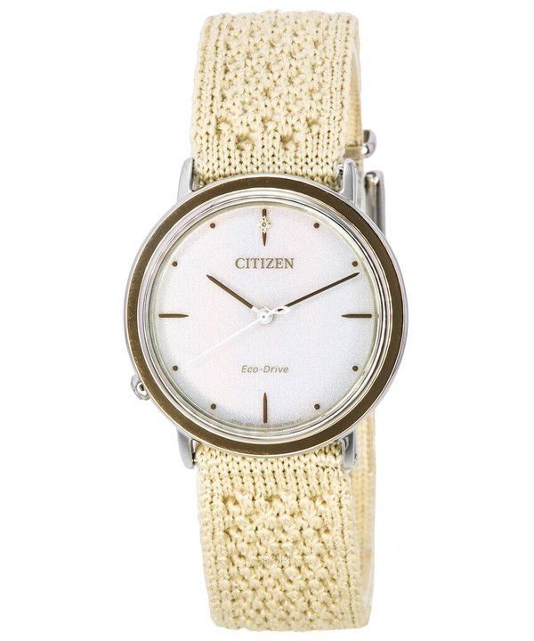 Citizen L Ambiluna Diamond Accent Beige Urskive Eco-Drive EM1006-40A dameur med ekstra mesh-armbånd