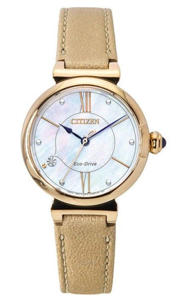 Citizen L Series Diamond Accent Læderrem Hvid Perlemorskive Eco-Drive EM1073-18D Dameur