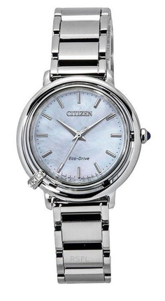 Citizen L Arcly Diamond Accent rustfrit stål Perlemorskive Eco-Drive EM1090-60D Dameur med ekstra rem