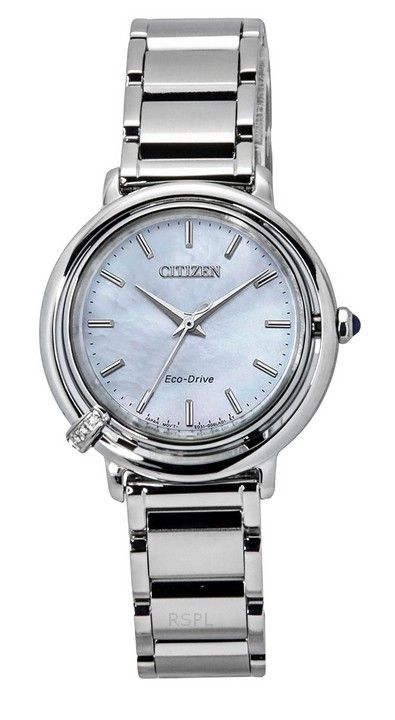 Citizen L Arcly Diamond Accent rustfrit stål Perlemorskive Eco-Drive EM1090-60D Dameur med ekstra rem