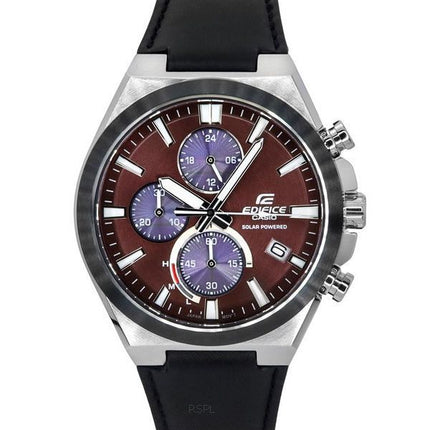 Casio Edifice Analog Chronograph Læderrem Burgundy Dial Solar EQS-950BL-5A 100M herreur