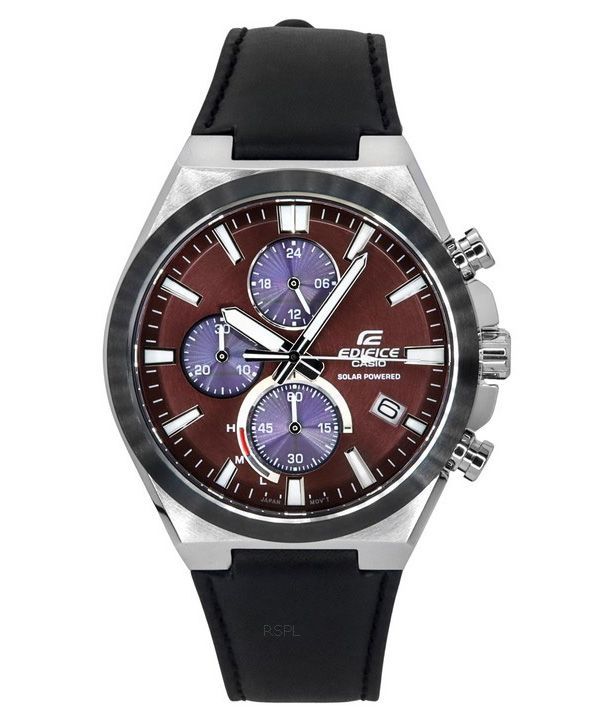 Casio Edifice Analog Chronograph Læderrem Burgundy Dial Solar EQS-950BL-5A 100M herreur