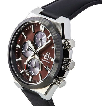 Casio Edifice Analog Chronograph Læderrem Burgundy Dial Solar EQS-950BL-5A 100M herreur