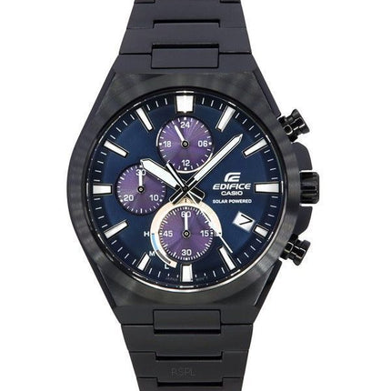 Casio Edifice Analog Chronograph Sort Ionbelagt rustfrit stål Blue Dial Solar EQS-950DC-2A 100M herreur