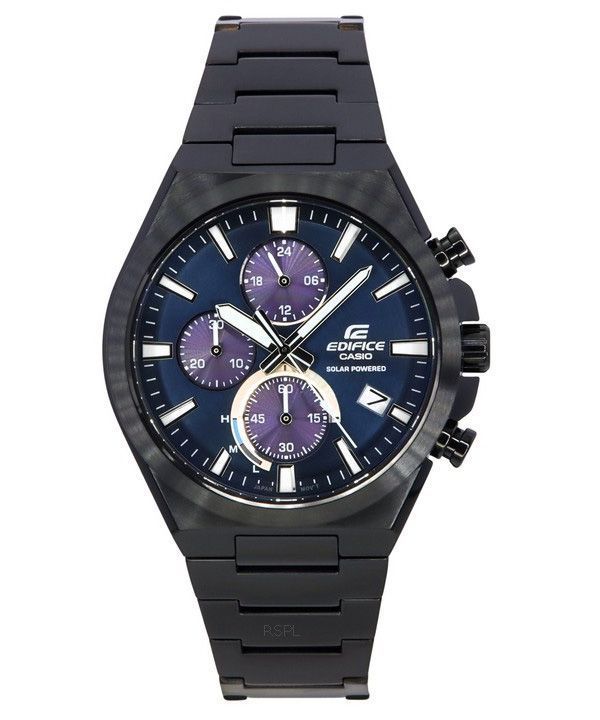 Casio Edifice Analog Chronograph Sort Ionbelagt rustfrit stål Blue Dial Solar EQS-950DC-2A 100M herreur