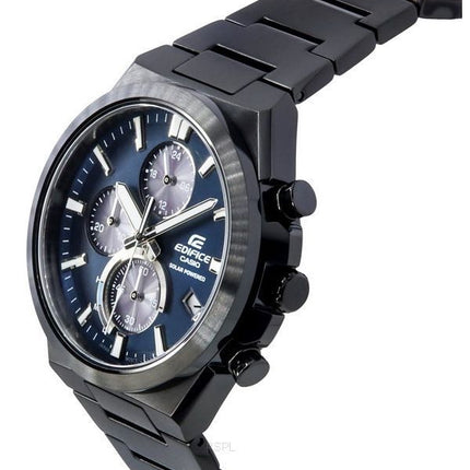 Casio Edifice Analog Chronograph Sort Ionbelagt rustfrit stål Blue Dial Solar EQS-950DC-2A 100M herreur