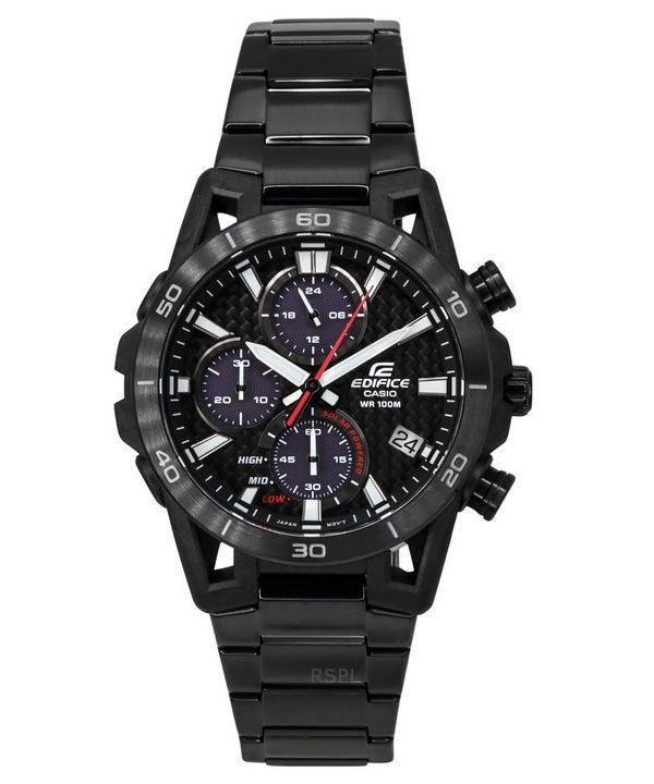 Casio Edifice Sospensione Analog Chronograph Black Ion Rustfrit Stål Black Dial Solar EQS-960DC-1AV 100M herreur