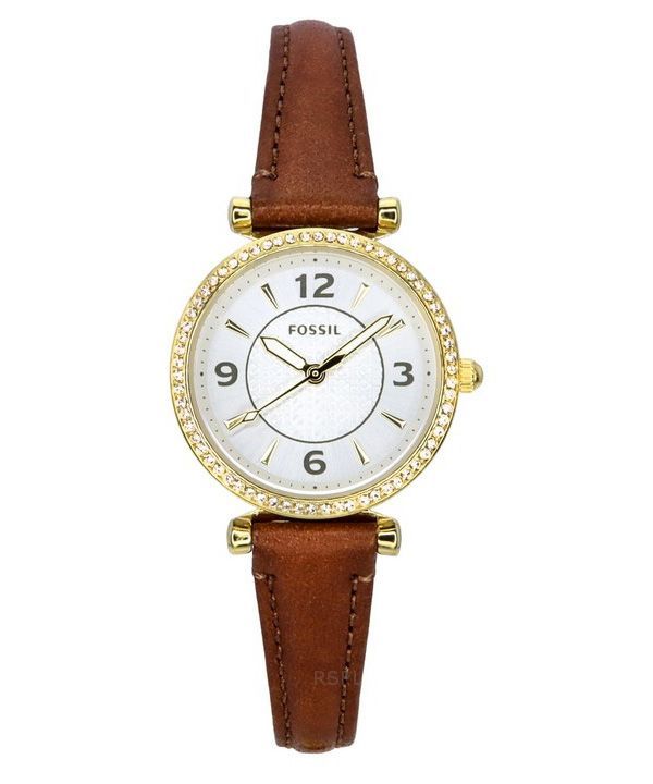 Fossil Carlie Brown Læderrem Krystal Accenter Sølv Urskive Quartz ES5297 Dameur