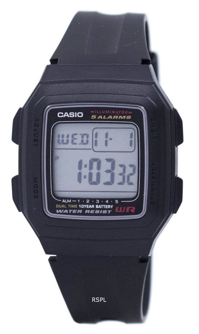 Casio Digital 5 alarmer dobbelt tid Illuminator F-201WA-1ADF F-201WA-1A Herreur