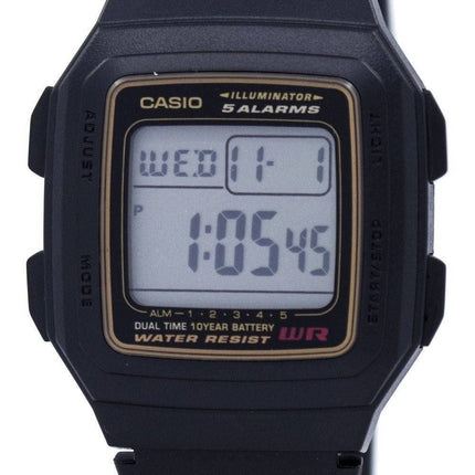 Casio Digital 5 alarmer dobbelt tid Illuminator F-201WA-9ADF F-201WA-9A Herreur