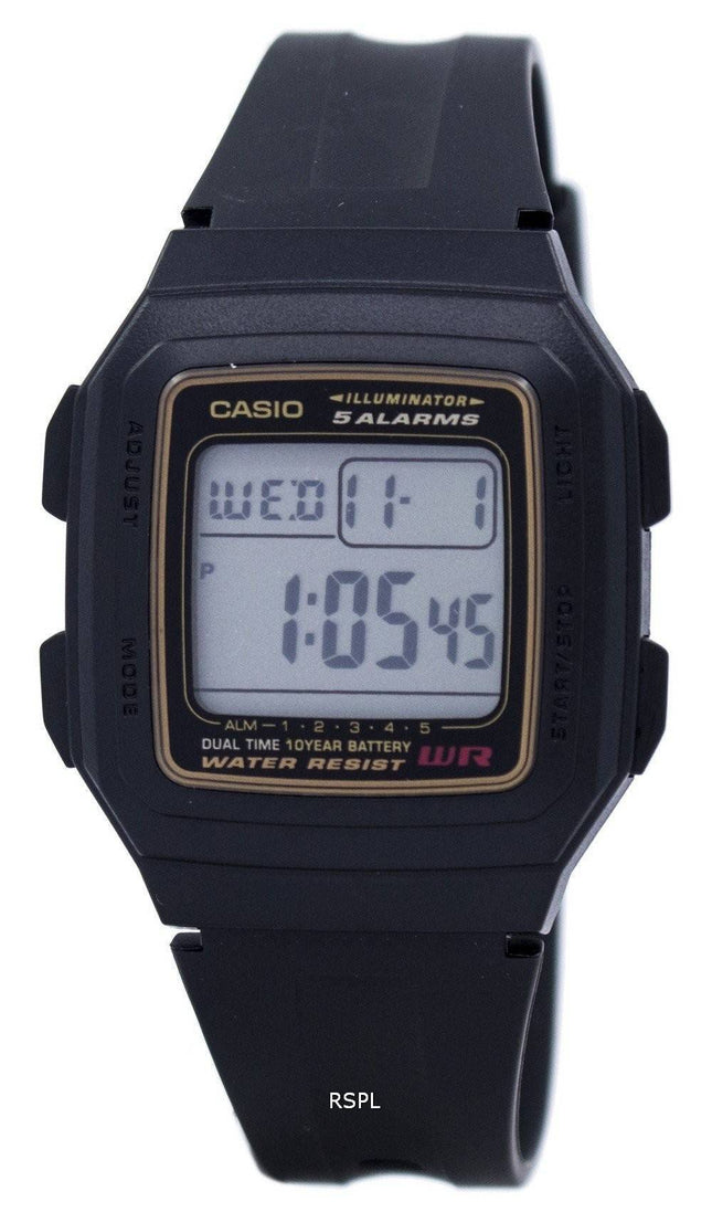 Casio Digital 5 alarmer dobbelt tid Illuminator F-201WA-9ADF F-201WA-9A Herreur